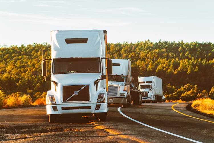 Trucks on a road